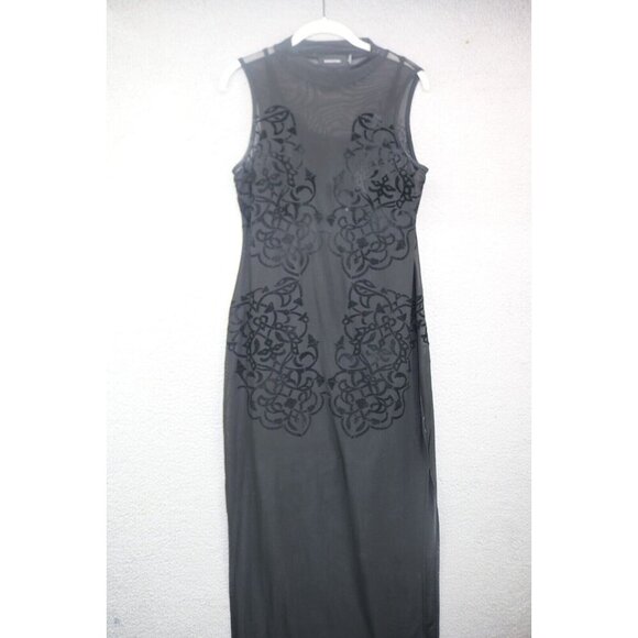 Minkpink Black Velvet Burnout Maxi Dress-Size Large-Mesh-Whimsigoth-Witchy - Picture 1 of 13